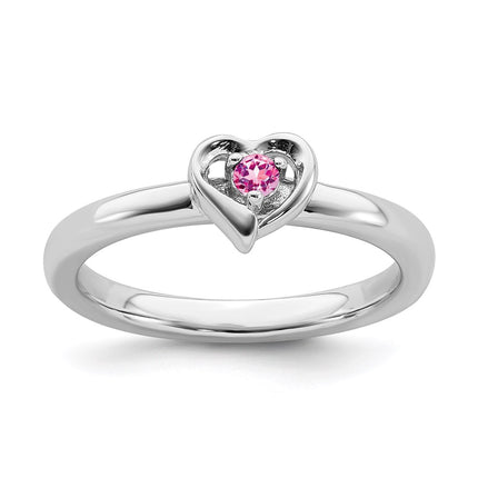 Sterling Silver Stackable Expressions Created Pink Sapphire Heart Ring | QSK1531 ,