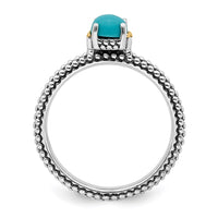 Sterling Silver & 14k Stackable Expressions Turquoise Antiqued Ring | QSK855 ,