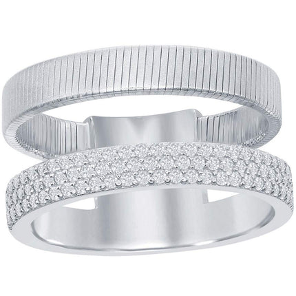 Sterling Silver Designer CZ Ring Bonded with Platinum, Size 8 ,