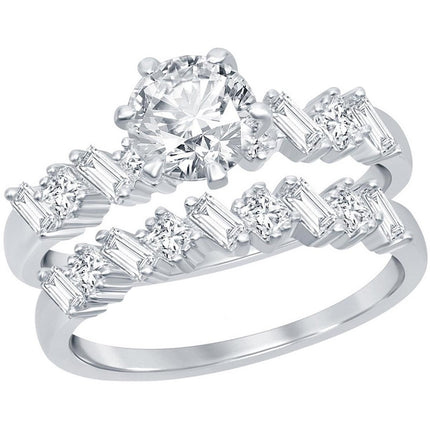 Classic Women's Multi-Shaped White CZ Ring Set - W-2408 ,