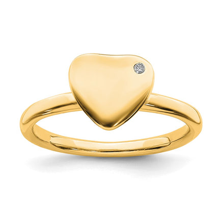 Sterling Silver Stackable Expressions Gold-plated Heart Diamond Ring | QSK1603 ,