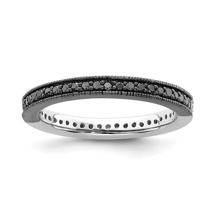 Sterling Silver Stackable Expressions Polished Half Black/White Dia Ring | QSK662 ,