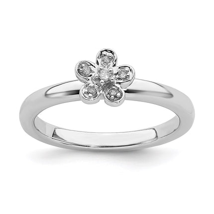 Sterling Silver Stackable Expressions Flower Diamond Ring | QSK336 ,