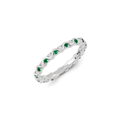 Sterling Silver Stackable Expressions Diamond & Emerald Ring | QSK1086 ,
