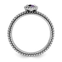 Sterling Silver Stackable Expressions Checker-cut Amethyst Antiqued Ring | QSK743 ,