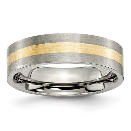 Titanium Flat 14k Yellow Inlay 6mm Brushed Band | TB217 ,