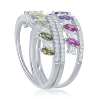 Sterling Silver Multi-Color Marquise CZ Double Ring - W-2441 ,