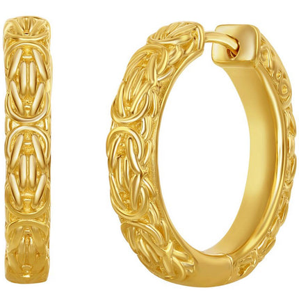 Classic Women's Earrings - Gold Plated Byzantine Design Hinged Closure | A-2646-GP ,