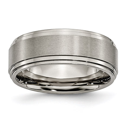 Titanium Double Step Ridged Edge 8mm Satin and Polished Band | TB161 ,