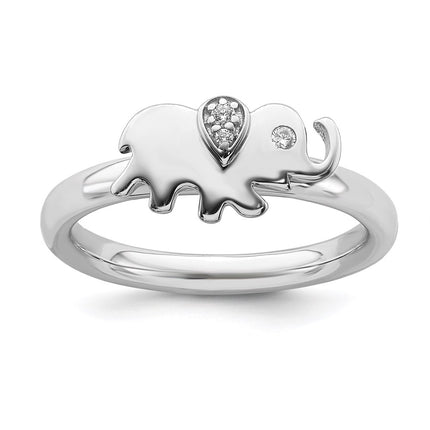 Sterling Silver Stackable Expressions Elephant Diamond Ring | QSK2170 ,