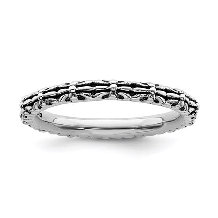 Sterling Silver Stackable Expressions Antiqued Ring | QSK803 ,
