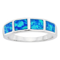 Sterling Silver Blue Inlay Opal Squares Ring - W-9457 ,