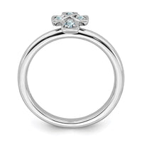Sterling Silver Stackable Expressions Rhodium Aquamarine Cross Ring | QSK1632 ,