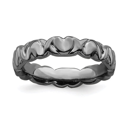 Sterling Silver Stackable Expressions Black-plated Hearts Ring | QSK285 ,