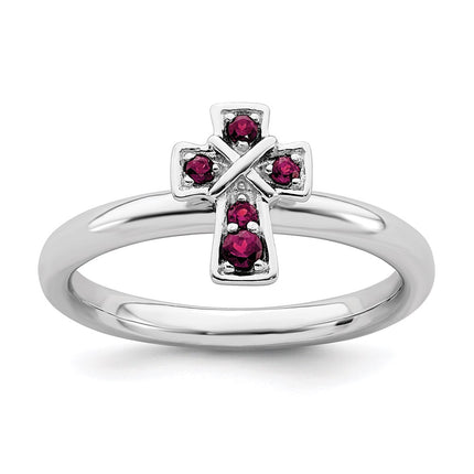 Sterling Silver Stackable Expressions Rhodium Created Ruby Cross Ring | QSK1636 ,