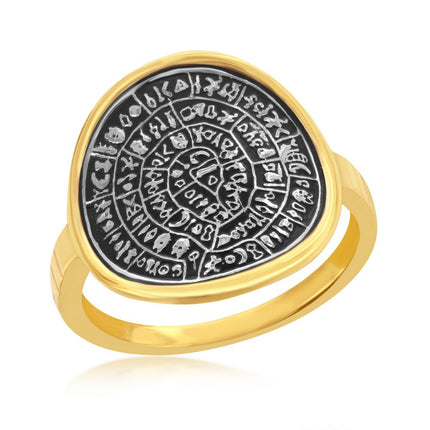 Sterling Silver Phaistos-Replica Coin Ring - Gold Plated - W-2307 ,