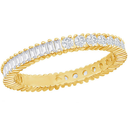 Classic Women's Gold Round and Baguette CZ Ring - W-2686 ,