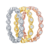 Classic Women's Tri-Color White CZ Band Ring - W-8979 ,