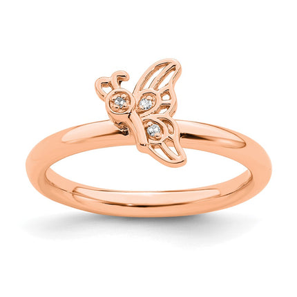 Sterling Silver Stackable Expressions Pink-plated Butterfly w/Diamond Ring | QSK1629 ,