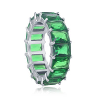 Sterling Silver 6mm Emerald CZ Eternity Band Ring - W-2328 ,