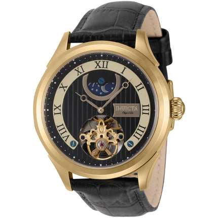 Invicta Men's Watch - Objet D Art Automatic Moon Phase Black Leather Strap | 44010 ,
