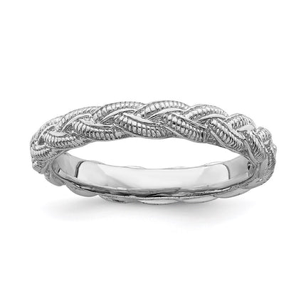 Sterling Silver Stackable Expressions Rhodium-plated Twist Ring | QSK1559 ,