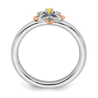 SS Stackable Expressions Rose-Plated Flower Citrine & Dia. Ring | QSK2172 ,