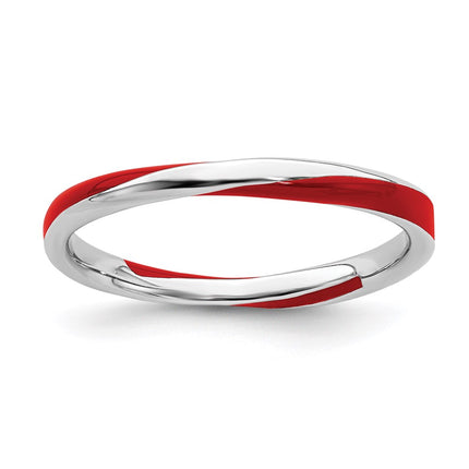 Sterling Silver Stackable Expressions Twisted Red Enameled Ring | QSK560 ,