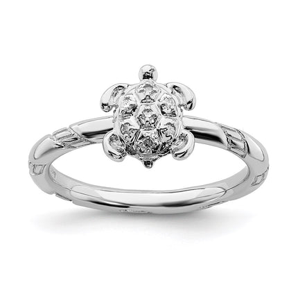 Sterling Silver Stackable Expressions Diamond Turtle Ring | QSK1859 ,