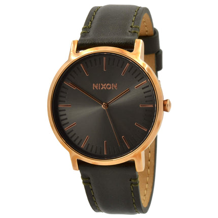 Nixon Men's Quartz Watch - Porter Leather Gunmetal Dial Black Strap | A10582441 ,
