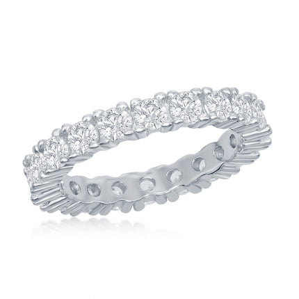 Sterling Silver 3mm CZ Eternity Band Ring - W-2446 ,