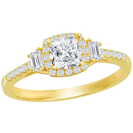 Classic Women's Gold Cushion Cut White CZ Ring - W-2847 ,