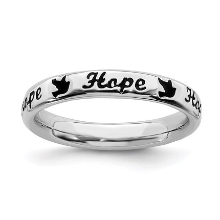 Sterling Silver Stackable Expressions Black Enamel Hope Ring | QSK1540 ,