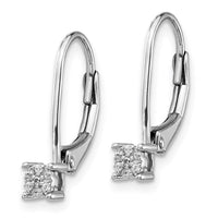 14k White Gold Diamond Cluster Leverback Earrings ,