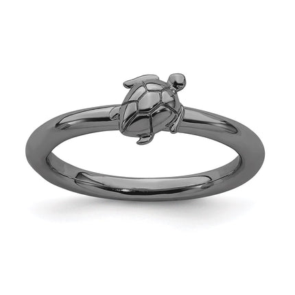 Sterling Silver Stackable Expressions Black-plated Turtle Ring | QSK1955 ,