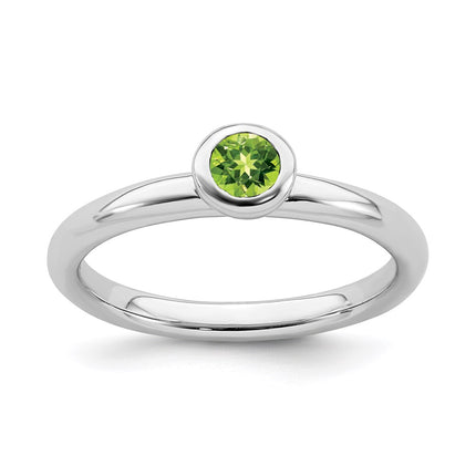 Sterling Silver Stackable Expressions Low 4mm Round Peridot Ring | QSK503 ,