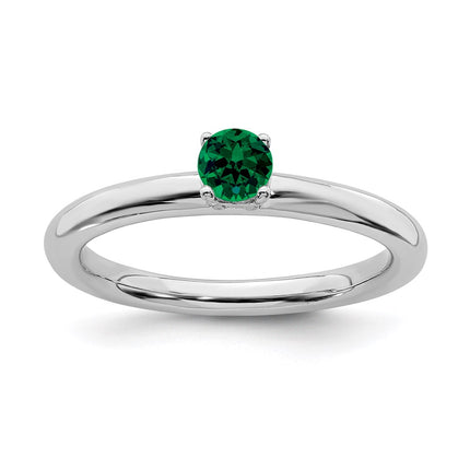 Sterling Silver Stackable Expressions Rhodium Cr. Emerald Ring | QSK1903 ,