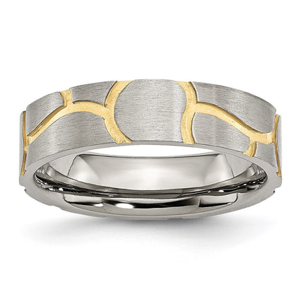 Stainless Steel Grooved Yellow IP-plated Ladies 6mm Brushed Band | SR57 ,