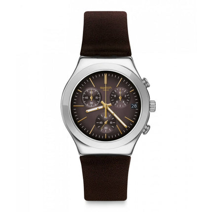 Swatch Men's Watch - Irony Brownflect Chronograph Brown Dial Leather Strap | YCS600 ,
