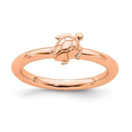Sterling Silver Stackable Expressions Pink-plated Turtle Ring | QSK1953 ,