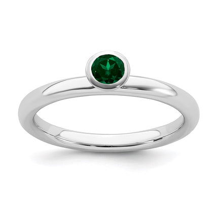 Sterling Silver Stackable Expressions High 4mm Round Cr. Emerald Ring | QSK462 ,
