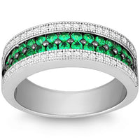 Classic Women's Emerald and White CZ Pave Ring - W-9900 ,