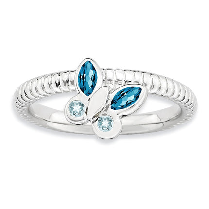 Sterling Silver Stackable Expressions Lt Blue/Sky Blue Topaz Butterfly Ring | QSK1460 ,