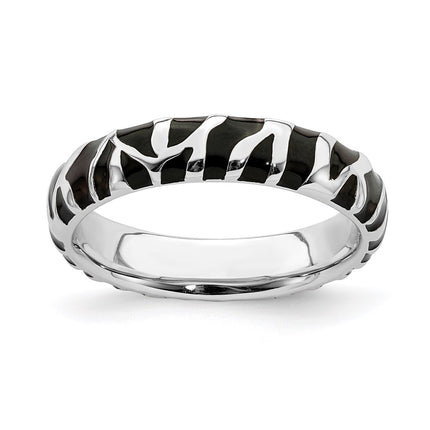Sterling Silver Stackable Expressions Polished Enameled Animal Print Ring | QSK582 ,