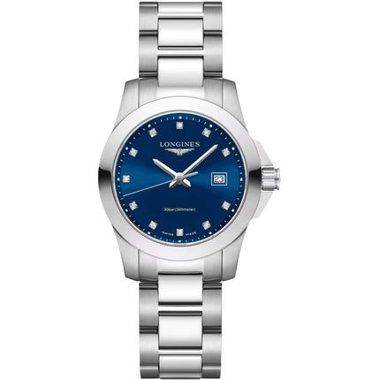 Longines Women's Watch - Conquest Diamond Blue Dial Silver Steel Bracelet | L33764976 ,
