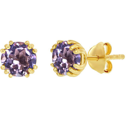 Classic Women's Earrings - Gold Plated February Birthstone Round 6mm Stud | D-8275 ,