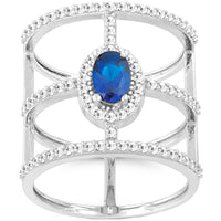 Classic Women's Triple Row with Blue Oval CZ Ring - W-9957 ,