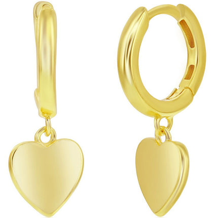 Classic Women's Earrings - Gold Plated Heart Charm Hoop Hinged Closure | A-2677-GP ,