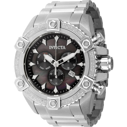 Invicta Men's Watch - Pro Diver Chronograph Black Mop Dial Silver Bracelet | 45765 ,
