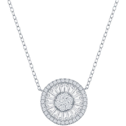 Classic Women's Necklace - Sterling Silver White CZ Baguette Circle | M-6784 ,
